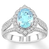 2.25 Carat (ctw) Aquamarine moissanite engagement rings for women Platinum Plated Silver moissanite rings, Metal, Moissanite