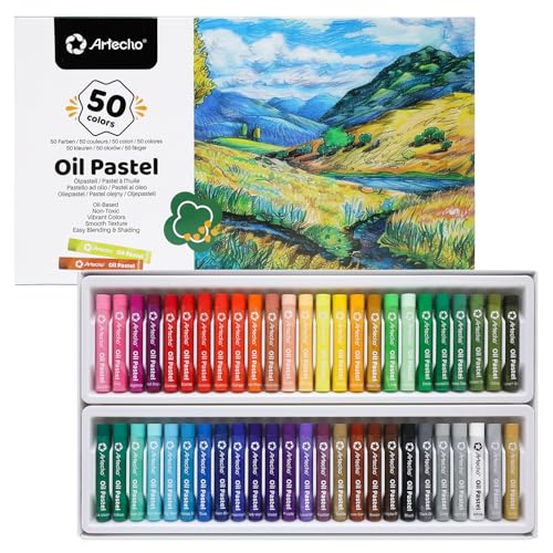 Artecho Oil Pastels Set of 50 Colors (8 x 60 mm), Soft Oil Pastels for Art Painting, Drawing, Blending, Art Supplies for Artists, Teachers