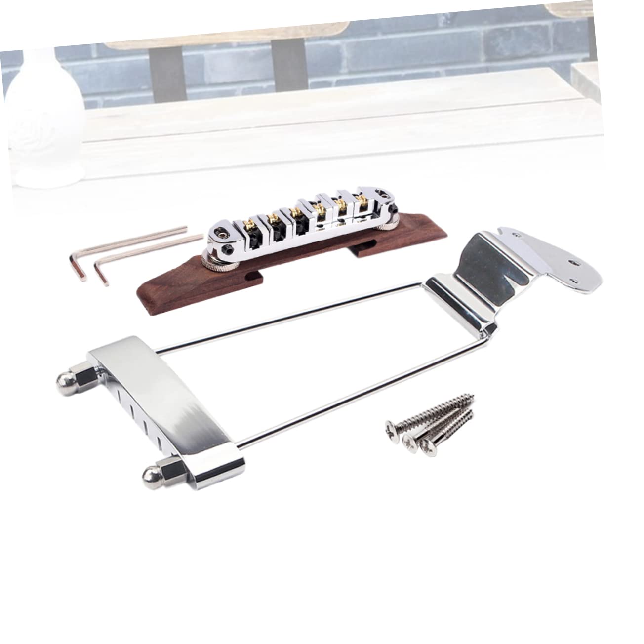 BESPORTBLE String Archtop Jazz Guitar Bridge with Adjustable Rosewood Base Tailpiece Durable Silver Design for Enhanced Performance and Compatibility with Jazz Guitar Parts