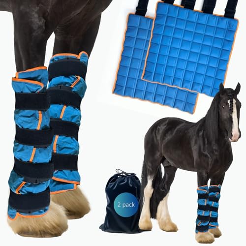 Horse Ice Boots for Horses, Cold Therapy Leg Wraps, Reusable Gel Bead Hot Cold Therapy Boots for Horse Leg Recovery, Soak to Expand Flexible Cooling Wrap, 15.75 x 15.75 in Pair
