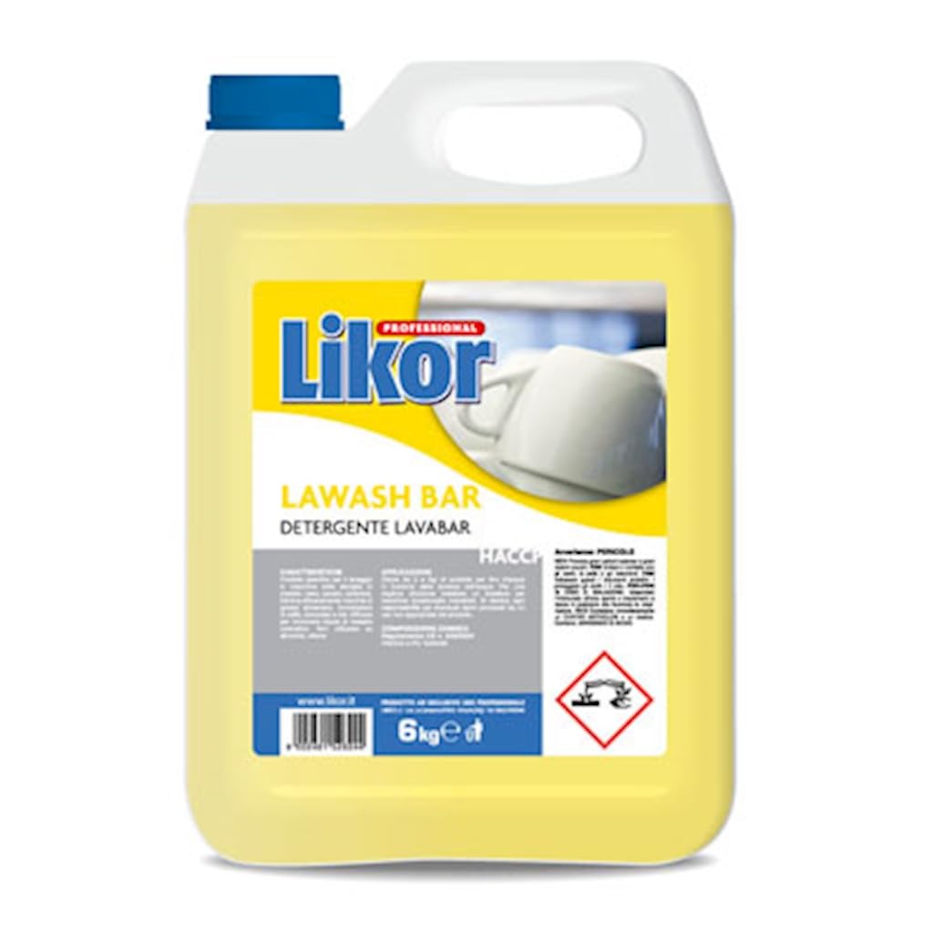 Detergente lavastoviglie pH 14 tanica 6 kg LAWASH MATIC LIKOR, detergente professionale per stoviglie di bar, hotel e tutto il circuito di ristorazione