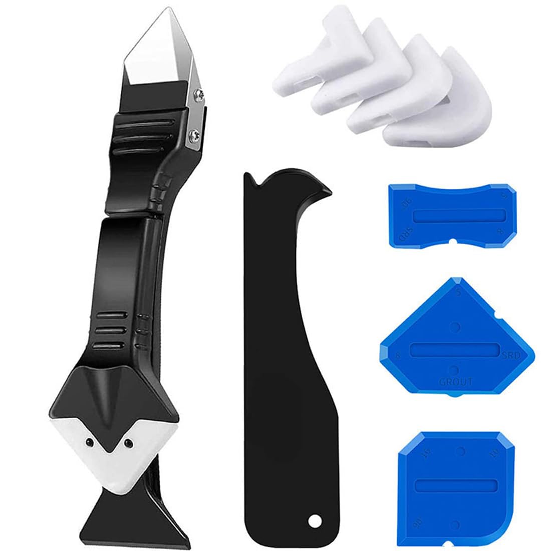 Kit Herramientas Aplicador Silicona, Herramienta de Calafateo Silicona, Removedor de Masas, Raspador Silicona para Juntas y Azulejos