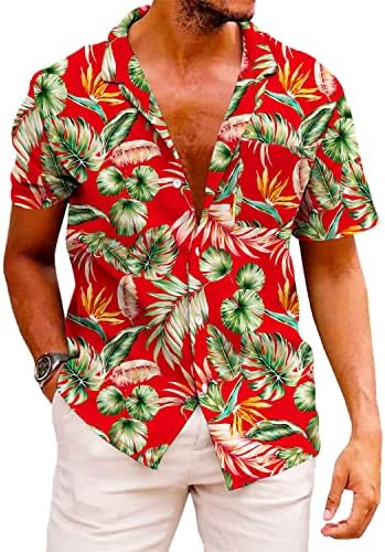 KYKU Novelty Hawaiian Shirt for Men Summer Floral Shirt Button Down Red