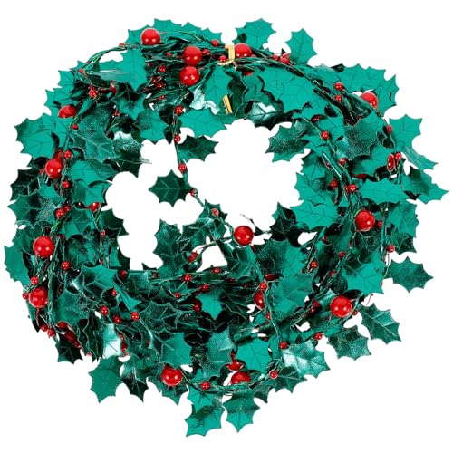 CLISPEED Guirnalda de Alambre de Hojas Navideñas 5 Metros Decoración DIY para Navidad Manualidad de Guirnalda Flexible de Hierro para Árbol Repisa y Pasamanos Ambiente Festivo