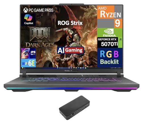 Image of ASUS ROG Strix AI Gaming Laptop 16.0 inch 165Hz IPS WUXGA Display (AMD Ryzen 9 8940HX, GeForce RTX 5070 Ti 12GB, 32GB DDR5, 4TB PCIe SSD, RGB KB, WiFi 6E, Webcam, Win 11 Home) w /USB-C Dock