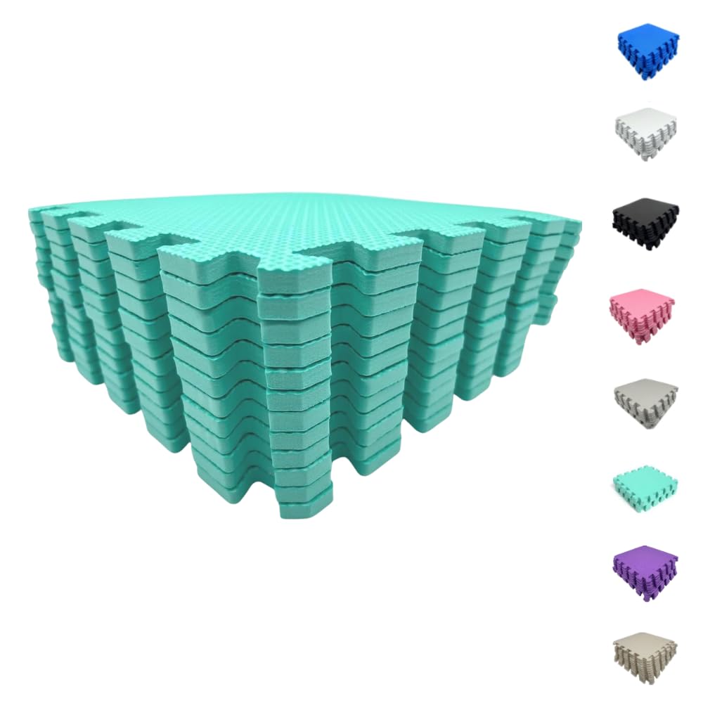 Matvize EVA Foam Baby Play Mat (12 Pack) 29×29cm – 8mm Thick Interlocking Floor Tiles, Soft Non-Slip Foam Mats for Kids, Nursery, Playroom & Home Gym Protective Flooring (Turquoise, 12 Pack)