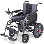 Equipmed Power Electric Wheelchair, Long Range, Auto Recline, Lithium Battery, 16"" Rear Wheel, Headrest, Folding, Grey/Black