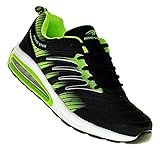  Bootsland Neon Turnschuhe Sneaker Sportschuhe Luftpolstersohle Unisex 016, Schuhgröße:42, Farbe:Schwarz/Grün