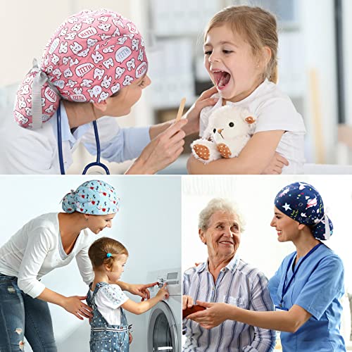 6 Pcs Scrub Caps Women Dentist Nursing Hats With Buttons Adjustable Bouffant Nurse Hats Ponytail Holder Bouffant Turban Hats #TOP4