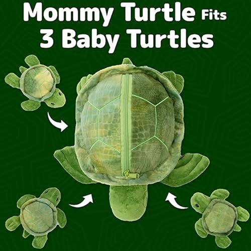 Prextex Plush Toys Turtle Stuffed Animal W/ 3 Turtle Baby Stuffed Animals - Big Turtle Zippers 3 Little Plush Baby Turtles - Turtle Plush Toys For Kids 3-5 - Turtle Toy - Great Gift For Turtle Lovers #TOP1