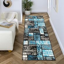 LUXE WEAVERS Modern Geometric Squares 10007 Turquoise 2x7 Area Rug