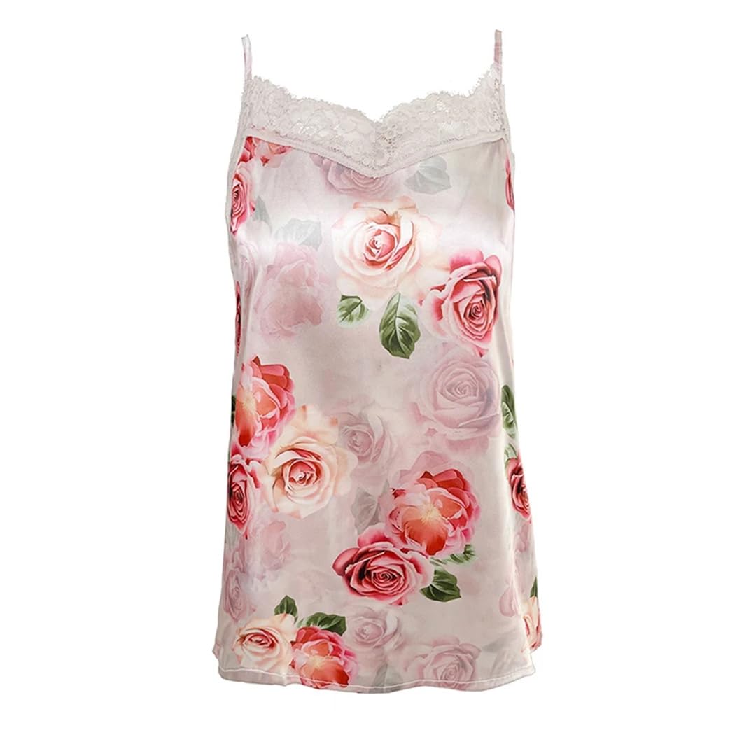 Canotta estiva da donna con stampa floreale in pizzo patchwork senza maniche