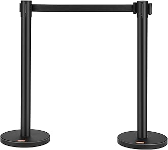 VEVOR Crowd Control Stanchions, 2-Pack Crowd Control Barriers, Carbon Steel Baking Painted Stanchion Queue Post with 6.5FT Black Retractable Belt, Belt Barriers Line Divider for Exhibition, Airport