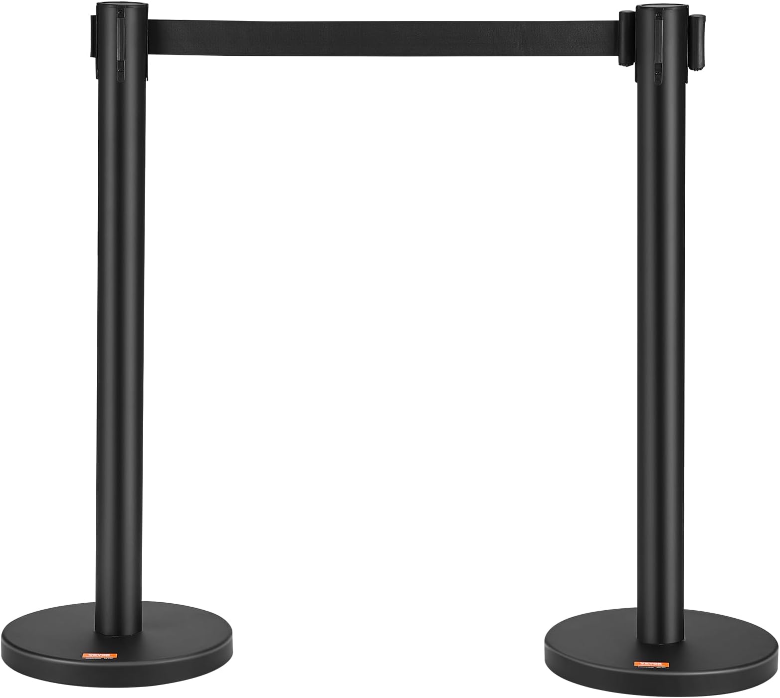 VEVOR Crowd Control Stanchions, 2-Pack Crowd Control Barriers, Carbon Steel Baking Painted Stanchion Queue Post with 6.5FT Black Retractable Belt, Belt Barriers Line Divider for Exhibition, Airport