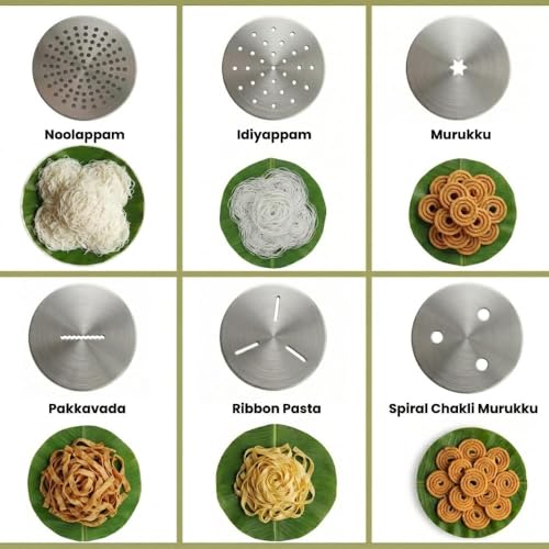 Image of EKIY Electric 12 Mould Stainless Steel Idiyappam,Noolappam,Cakes,Muruke,Pakkavada,Noodles,Pasta Maker Machine |50 Times for Full Charge| 1500Mah Type-C Cordless | Automatic Portable (12 Mould Blue)