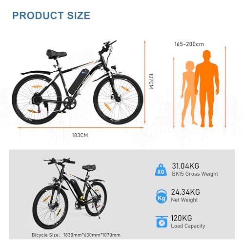 COLORWAY Electric Bike for Adults, 26" Mountain Bike, Electric Bicycle Commute EBike with 36V 15Ah Removable Battery, LCD Display, Dual Disc Brake,Range up to 45-100km,with mudguard. - Image 8