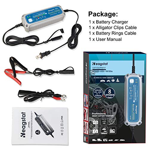 Heagstat 2/5.5A 6V/12V 8-Stages Automatic Battery Charger And Maintainer For Automotive Car Motorcycle Lawn Mower Sla Atv Boat Agm Gel Cell Lead Acid Or 12V-Lithium(Lifepo4) Batteries With Winter Mode #TOP6