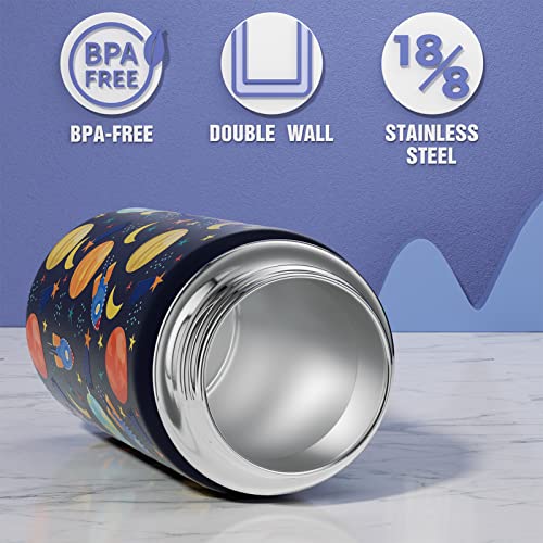 Fimibuke Kids Insulated Water Bottle - 14Oz Bpa-Free Double Wall Vacuum Tumbler 18/8 Stainless Steel Leak Proof Kids Cups With Straw Metal Water Bottle For School Boy Girl(2 Pack, Space+Blue Dinosaur) #TOP7