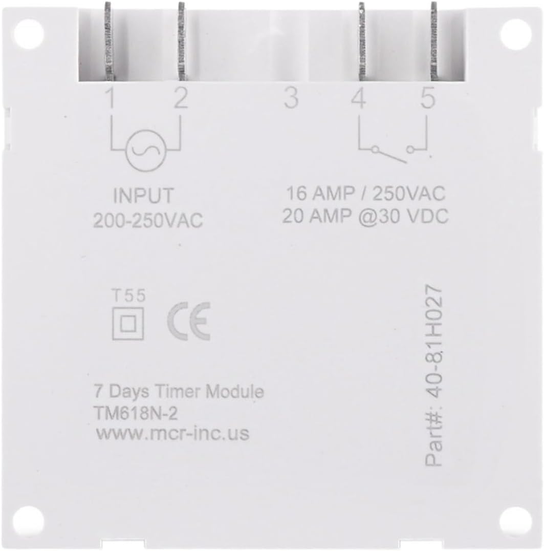 Back view of RWRAPS Tm618N-2 Digital Programmable Timer Switch with wiring diagram