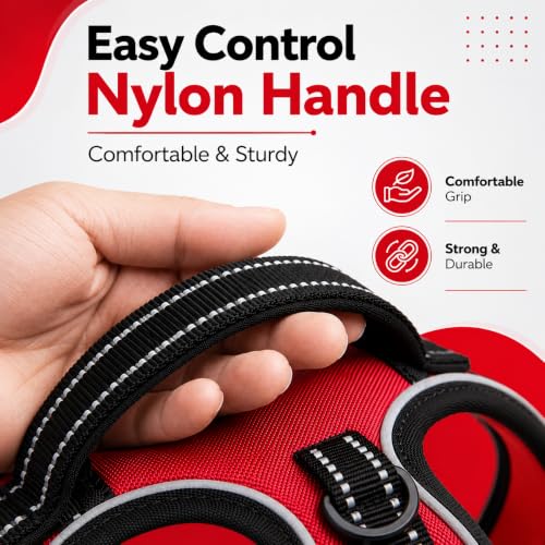 Image of Dog Harness for Medium Dogs | No Pull, Adjustable, Reflective, Harness Leash Combo for 14-23Kg Pets (Red, Medium)