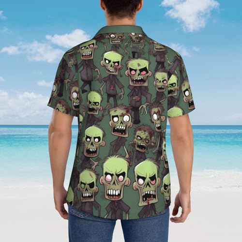 Many Zombies Print Hawaiian Shirt for Men, Casual Loose Fit Top, Beach Summer Short Sleeve Button Down Shirts4