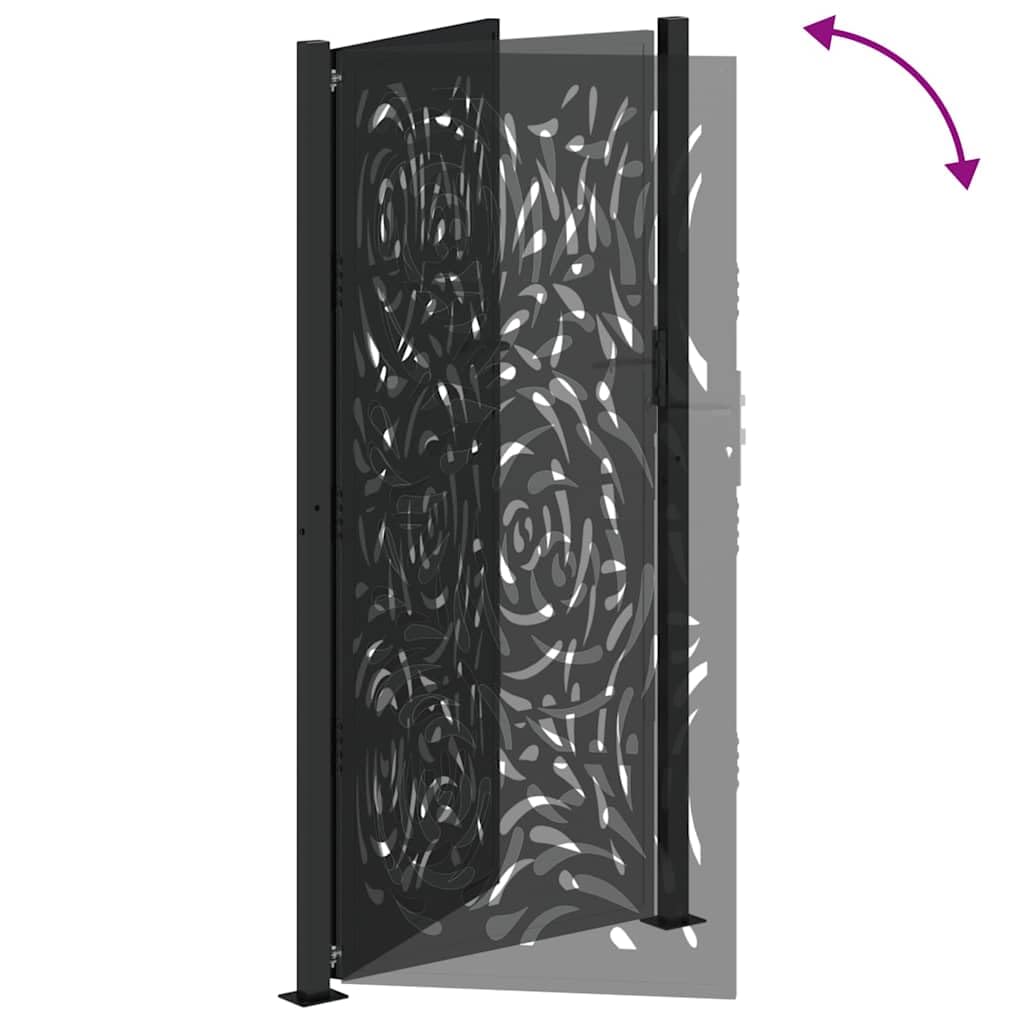 Festnight Puerta Jardin Metalica 105 x 205 cm, Puerta para Valla con Sistema de Cerradura Acero Oxidado, diseño Llama Acero/Negro