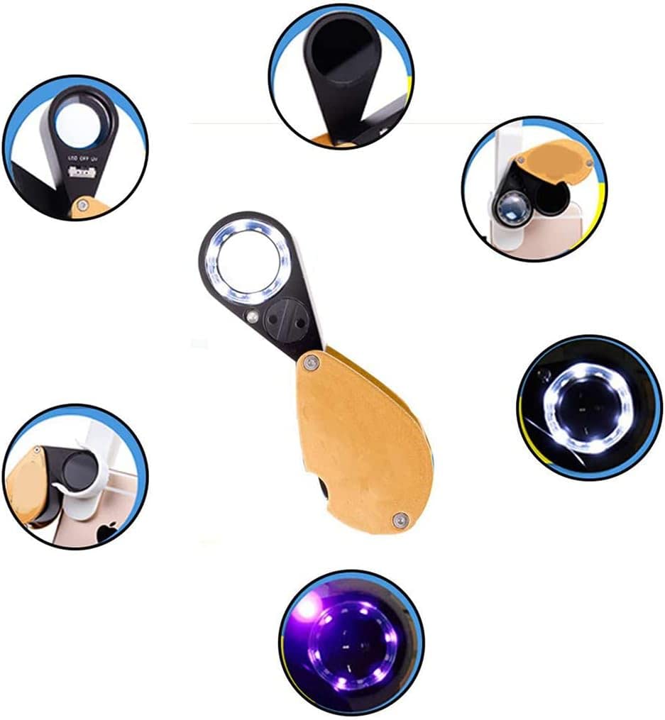 Vergrößerungsglas, 30-fache Mini-Lupe, Faltbare Taschenlupe mit LED und UV-Licht, beleuchtete Juwelierlupe, Lupe zum Löten, Inspektion, Münzen, Schmuck, Explorationsbrillen Safehappy