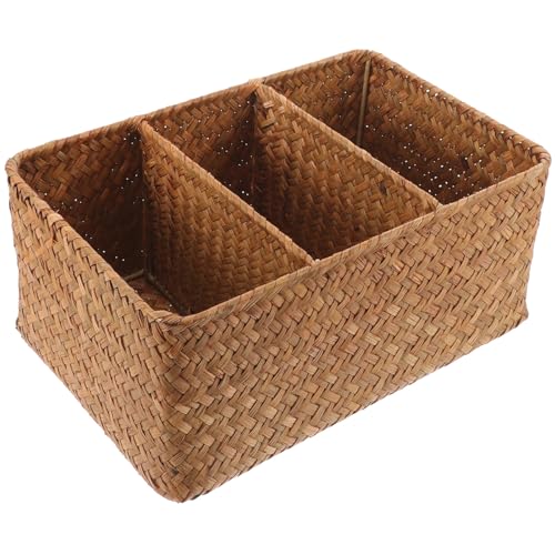 Panier de rangement en paille 3 compartiments pour stopper le désordre - 2