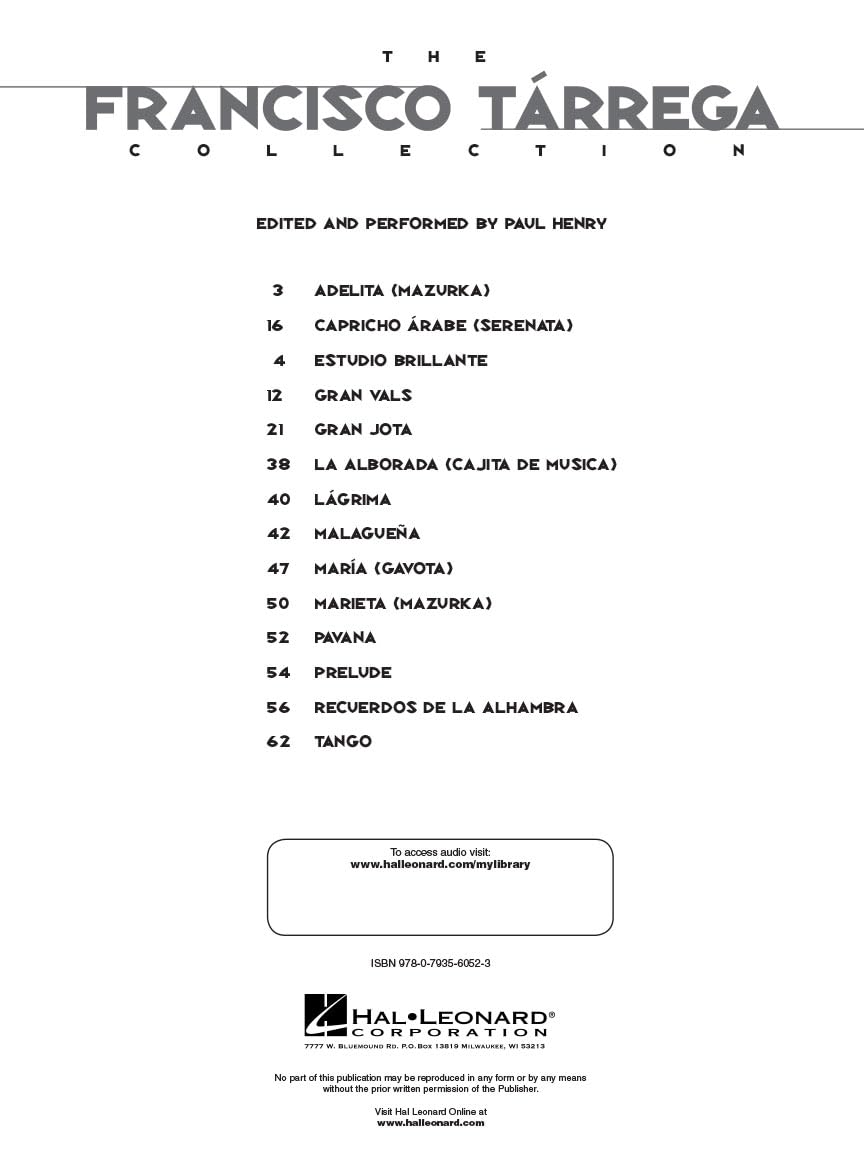 Francisco Tárrega – The Francisco Tárrega Collection | Guitar Songbook with Online Audio | Classical Guitar Sheet Music and Tablature | 14 Essential Pieces for Intermediate Players