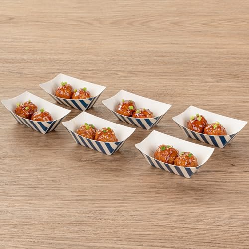 Restaurantware Bio Tek 2 Ounce Food Boats 400 Disposable Paper Food Trays - Greaseproof Stripe Design Blue And White Paper Food Boats For Snacks Appetizers Or Treats Use At Party Or Carnival by Restaurantware - Image 4