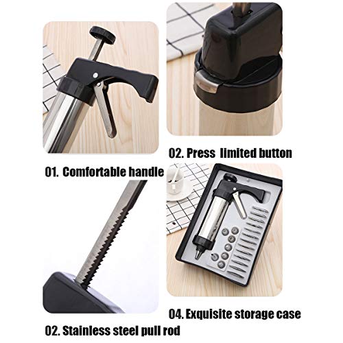 Stainless Steel Cookie Press Set Biscuit Maker Press Gun Kit with 13Pcs Biscuit Stencils and 8Pcs Icing Nozzles for Biscuit Making Cake Decorating - Thumbnail 5
