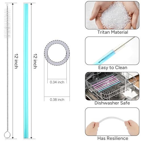 Image of Replacement Straw Compatible with 40 oz Stanley Quencher Tumbler, 12 Inch Extra Long Reusable Plastic Straws for 40 Oz Cup, Green-6 Pack