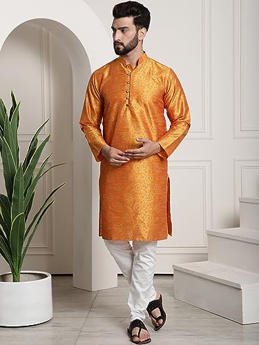 Image of SOJANYA (Since 1958 Men's Silk Blend Printed Kurta and Churidar Pyjama Set
