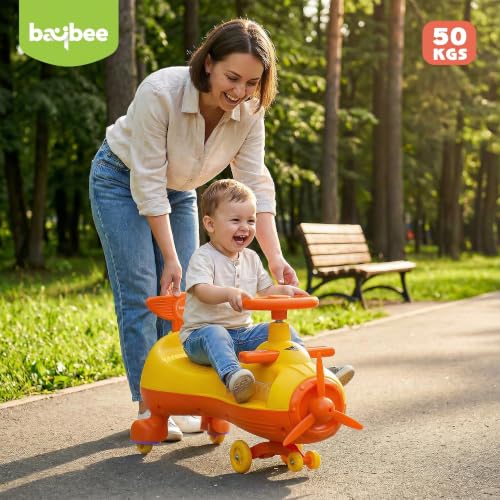 Image of Baybee Cruzo Baby Swing Car for Kids | Twister Push Ride on Car with RGB Lights & Music | 360 Rotation, Smooth Wheels, Indoor & Outdoor Magic Push Car for Boys & Girls, Age 2+ Years (Yellow)