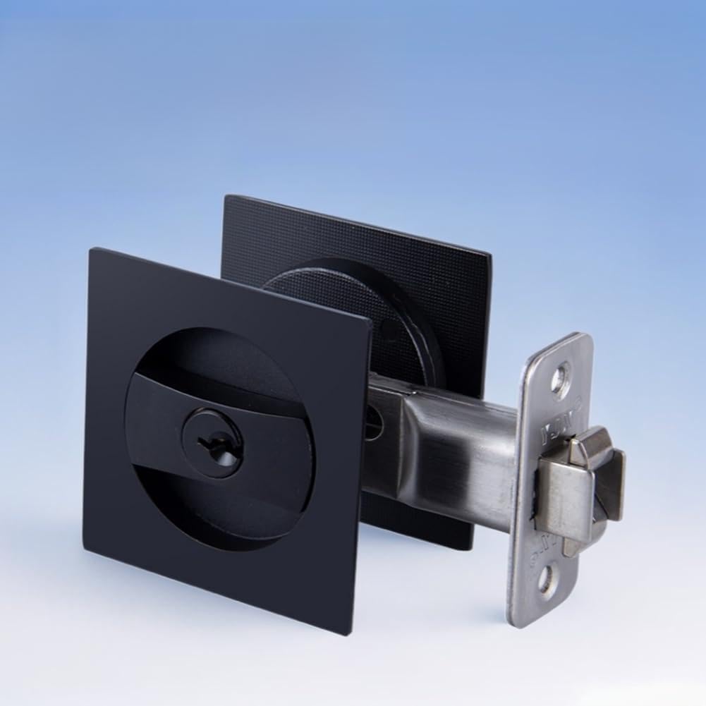 Verrou de porte de poche noir en métal avec poignée encastrée