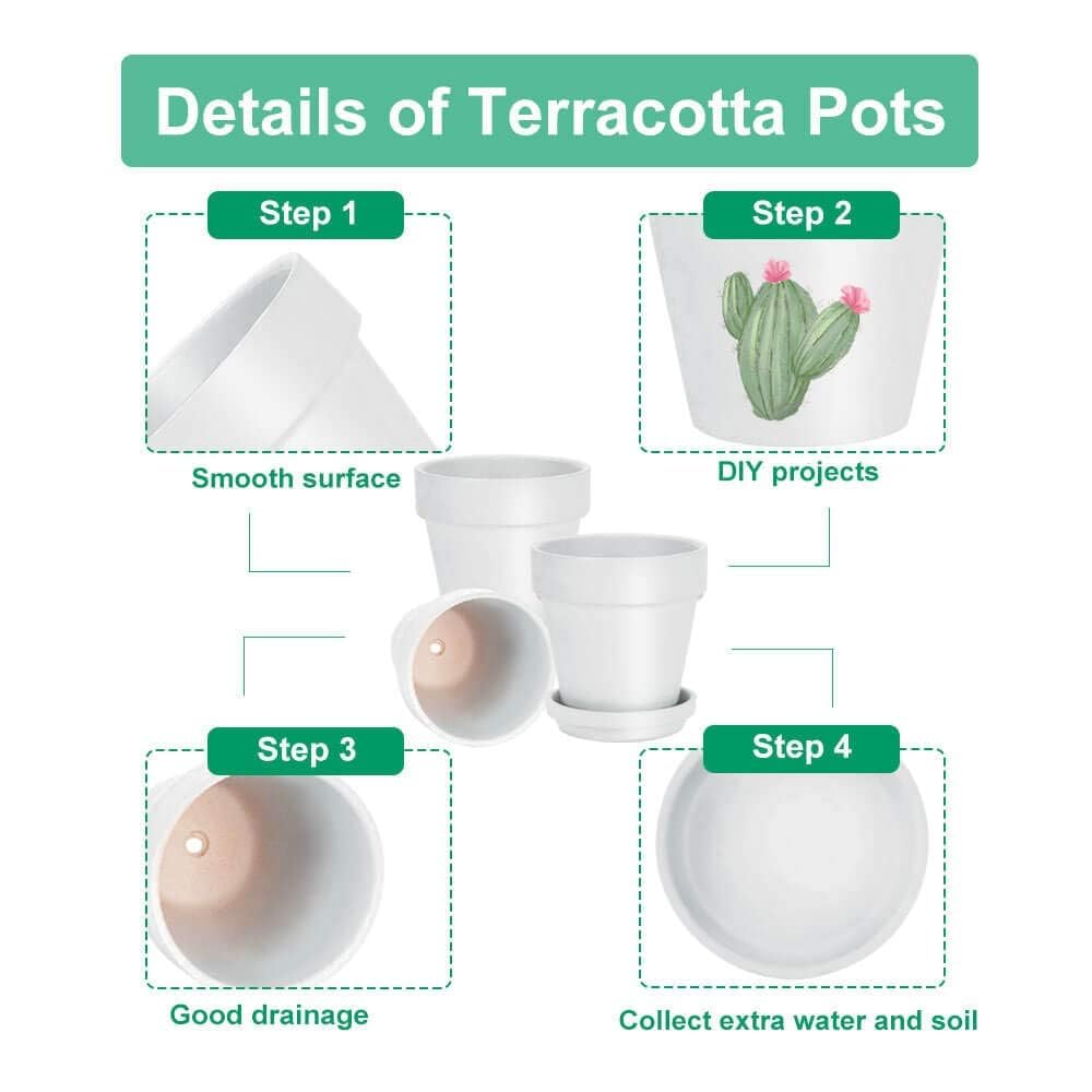 vensovo 7.6 CM White Clay Pot for Plant with Saucer, 12 Pack Small Terra Cotta Plant Pot with Drainage Hole - Image 3