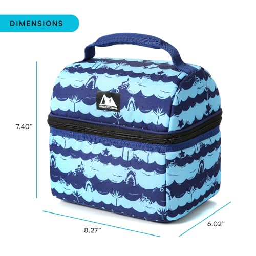 Image of Arctic Zone Kids Lunch Box Combo with Gel Ice Pack and Sandwich Container, 2 Compartment Insulated Bucket for Travel Lunch, Deep Shark