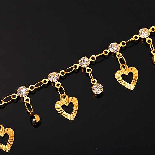U7 Heart Charm Anklets 18K Gold Plated White Rhinestone Foot Bracelet Jewelry For Women, 8.5"+2" Extender #TOP1