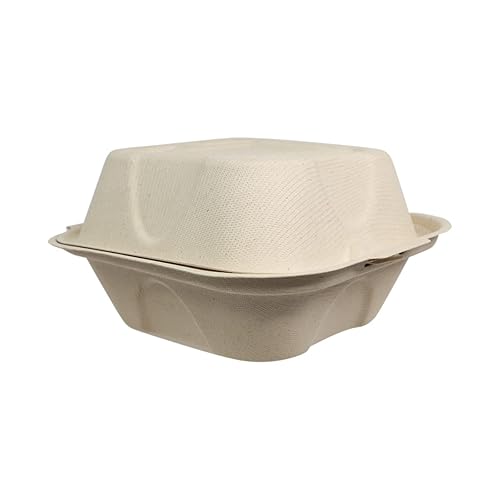 Miniatura 3 de World Centric TO-SC-U15B - Caja para hamburguesas de fibra vegetal sin blanquear 100% compostable, 6 x 6 x 3 pulgadas (paquete de 500)