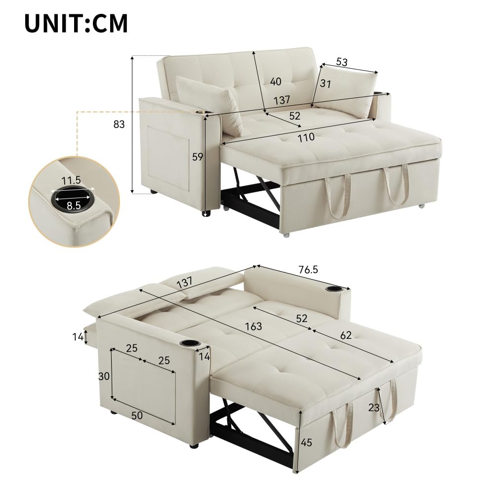 Sofá Cama Plegable, sofá Cama Multifuncional, sofá Convertible, con portavasos y Almohadas, Adecuado para Sala de Estar, Dormitorio, apartamento, Cine en casa.
