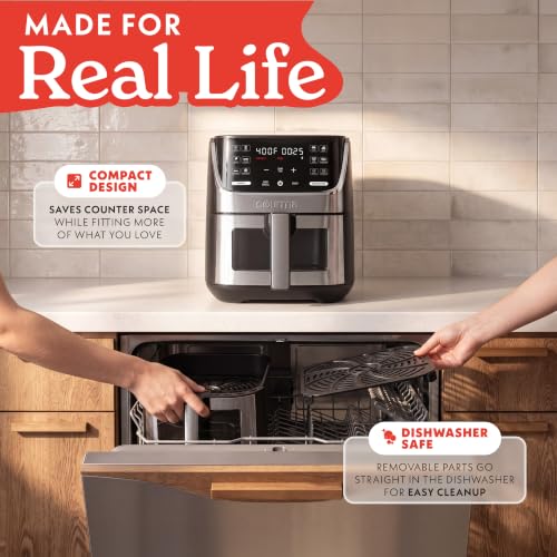 Image of Gourmia Air Fryer - 7 Qt Large Capacity with LED Display, 12 One-Touch Presets, FryForce 360 Technology, Nonstick Dishwasher-Safe Basket & Crisper Tray, Stainless Steel