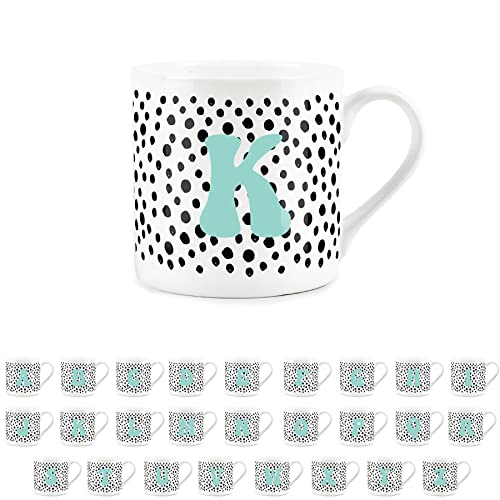 Purely Home Letter Initial Personalised Mugs - Spotty Alphabet Bone China Coffee/Tea Cups (K)