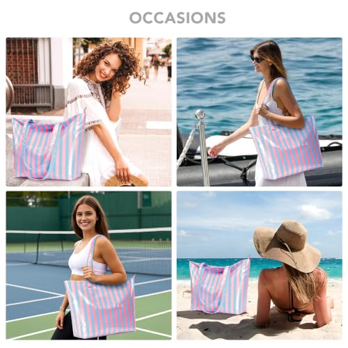 Image of KALIDI PVC Zipper Tote Bag, Jelly Kraft Paper Beach Bag Large Hobo Carry All Travel Shopping Handbag Plastic Shoulder Bag
