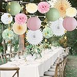 Sage Green and Pink Party Decorations Paper Lanterns Decorative Pink Gold Tissue Paper Pom Poms Sage Green Party Decorations Gold Star Garland for Baby Shower Bridal Shower Birthday Wedding Engagement - Image 2