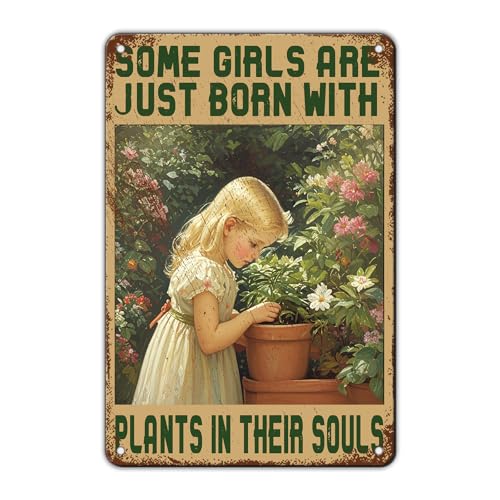 KIYOYO Plaque en métal avec inscription « Some Girls Are Just Born With Plants In Their Souls » - Décoration murale amusante - 20,3 x 30,5 cm