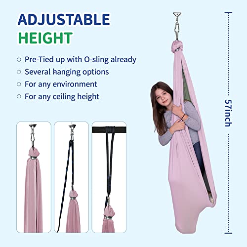 OUTREE Sensory Swing, Double Layer Therapy Swing with 360° Swivel Hanger, Healing & Relaxing Cuddle Sensory Swing for Kids and Adults with Autism, ADHD, Sensory Processing Disorder(Pink and Gray) - Image 3