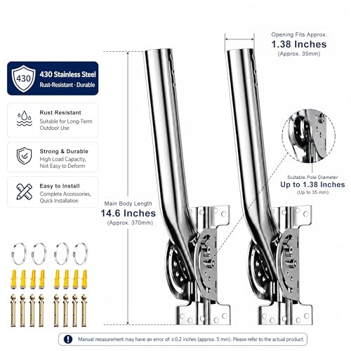 Image of Universal Heavy Duty 430 Stainless Steel Antenna Mount Pole - 1.38 inch Dia x 14.6 inch L Mast for Wireless Bridges, Outdoor Antennas, Starlink, Weather Stations & WiFi Extenders, Silver (2-Pack)