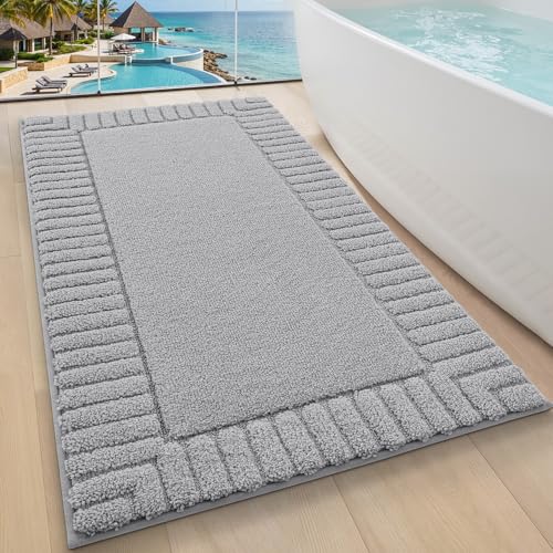 LUMI Soft Bathroom Rugs Absorbent, Non Slip Bath Mat 24x43, Light Grey