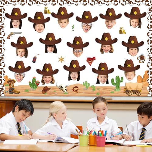 Image of gisgfim 80Pcs Western Cutouts Wild West Cowboy Cowgirl Hat Decorations Bulletin Board Rodeo Party Paper Cut-Outs Classroom Decor for DIY Craft Photo Wall Back to School Kindergarten Party Favor Supply