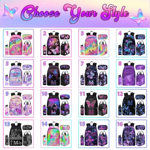 Personalized Backpacks for Girls with Lunch Bag, Customized Backpack Girls Kids Bookbag Lunch Box Water Bottle Set, Pink Butterfly Casual Daypacks Schoolbag for Back to School Elementary2